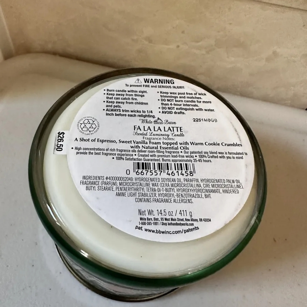Bath & Body Works FA LA LA LATTE Candle Large 14.5 oz 3-Wick Scented NEW - Picture 2 of 3